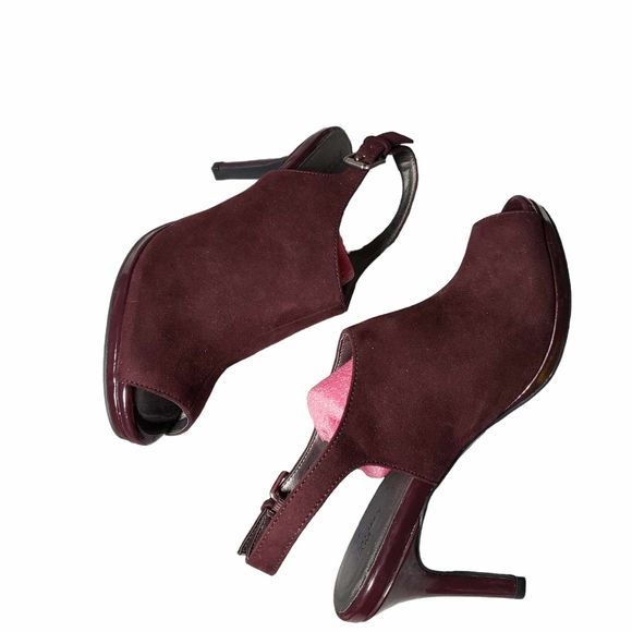 Life Stride Velocity Burgundy 8.5 Fabric & Synthetic 4" Peep Toe Slingback Heels - Picture 5 of 9